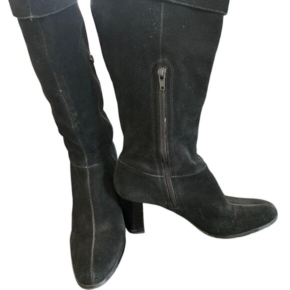 Apostrophe Black Suede Leather Boots SZ 9.5 Womens Knee High 3.5' Heel Side Zip - Picture 2 of 8